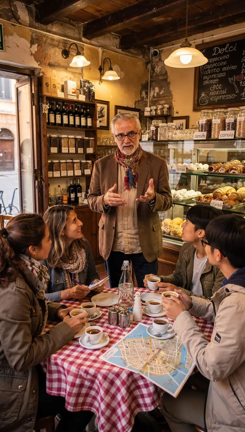 Un artista di strada che intrattiene i passanti in una vivace via di Napoli.